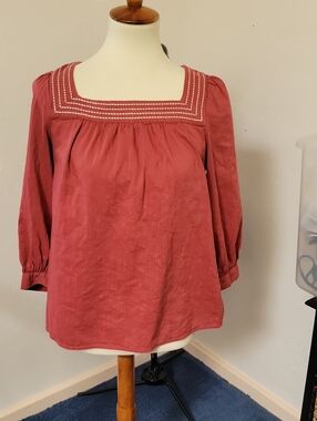 Old Navy Brick Red Square-Neck Peasant Blouse